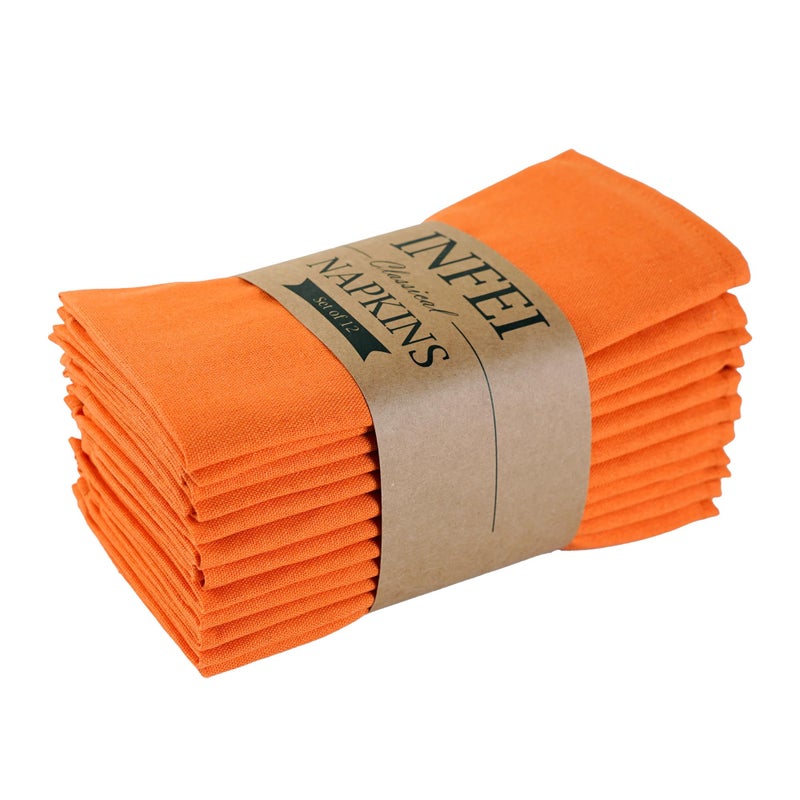 INFEI Solid Color Linen Blended Thin Dinner Fabric Napkins - Set of 12 (40 x 40 cm) - for Thanksgiving Halloween Use (Orange/Fall) - Image 1